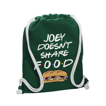 Joey Doesn't Share Food, Τσάντα πλάτης πουγκί GYMBAG BOTTLE GREEN, με τσέπη (40x48cm) & χονδρά λευκά κορδόνια