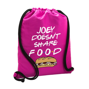 Joey Doesn't Share Food, Τσάντα πλάτης πουγκί GYMBAG Φούξια, με τσέπη (40x48cm) & χονδρά κορδόνια