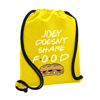 Joey Doesn't Share Food, Τσάντα πλάτης πουγκί GYMBAG Κίτρινη, με τσέπη (40x48cm) & χονδρά κορδόνια