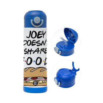 Joey Doesn't Share Food, Children's hot water bottle, stainless steel, with safety straw, BLUE (500ml)