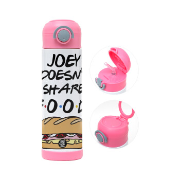Joey Doesn't Share Food, Children's hot water bottle, stainless steel, with safety straw, PINK (500ml)
