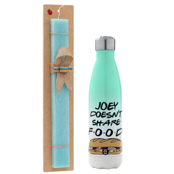 Joey Doesn't Share Food, Easter Set, Metallic green/white thermos (Stainless steel), double-walled, 500ml & scented flat Easter candle (30cm) (TURQUOISE)