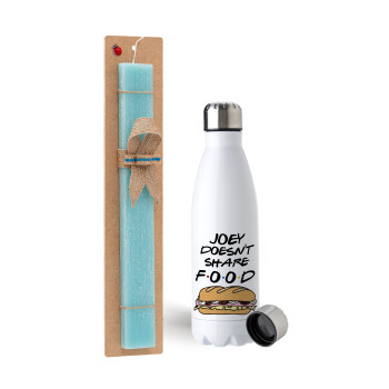 Joey Doesn't Share Food, Easter Set, metallic stainless steel water bottle (750ml) & aromatic flat Easter candle (30cm) (TURQUOISE)