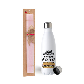 Joey Doesn't Share Food, Easter Set, metallic stainless steel water bottle (750ml) & scented flat Easter candle (30cm) (PINK)