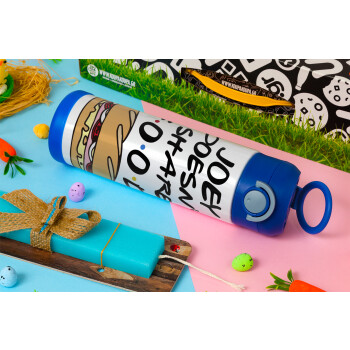 Joey Doesn't Share Food, Easter candle, Childrens hot water bottle, stainless steel, with safety straw, BLUE (500ml)