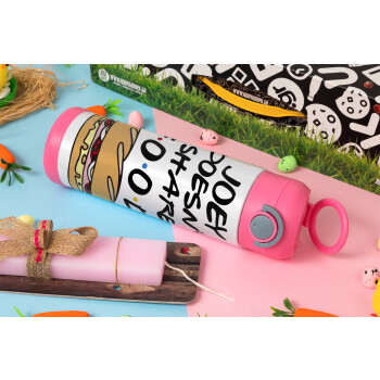 Joey Doesn't Share Food, Easter candle, Childrens hot water bottle, stainless steel, with safety straw, PINK (500ml)
