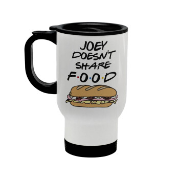 Joey Doesn't Share Food, Κούπα ταξιδιού ανοξείδωτη με καπάκι, διπλού τοιχώματος (θερμό) λευκή 450ml