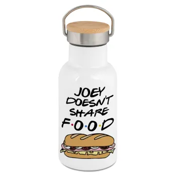 Joey Doesn't Share Food, Μεταλλικό παγούρι θερμός (Stainless steel) Λευκό με ξύλινο καπακι (bamboo), διπλού τοιχώματος, 350ml