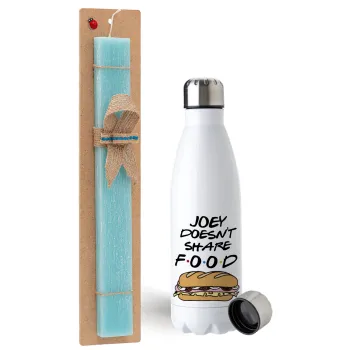 Joey Doesn't Share Food, Easter Set, metallic stainless steel water bottle (750ml) & aromatic flat Easter candle (30cm) (TURQUOISE)
