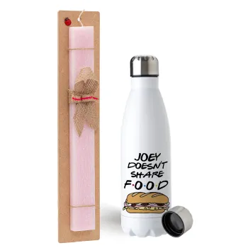 Joey Doesn't Share Food, Easter Set, metallic stainless steel water bottle (750ml) & scented flat Easter candle (30cm) (PINK)