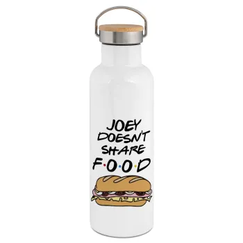 Joey Doesn't Share Food, Stainless steel White with wooden lid (bamboo), double wall, 750ml
