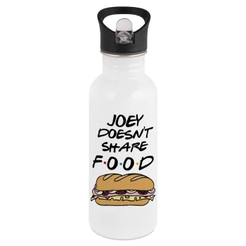 Joey Doesn't Share Food, Παγούρι νερού Λευκό με καλαμάκι, ανοξείδωτο ατσάλι 600ml