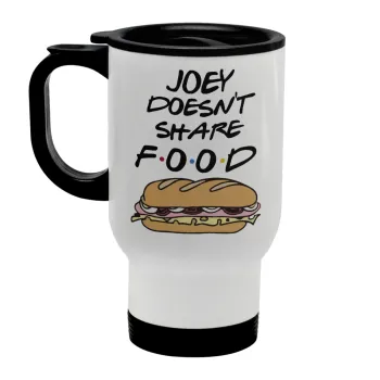 Joey Doesn't Share Food, Κούπα ταξιδιού ανοξείδωτη με καπάκι, διπλού τοιχώματος (θερμό) λευκή 450ml