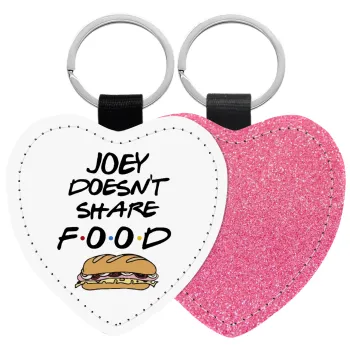 Joey Doesn't Share Food, Μπρελόκ PU δερμάτινο glitter καρδιά ΡΟΖ