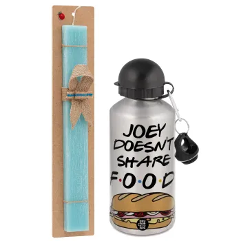 Joey Doesn't Share Food, Easter Set, metallic silver aluminum water bottle (500ml) & scented flat Easter candle (30cm) (TURQUOISE)
