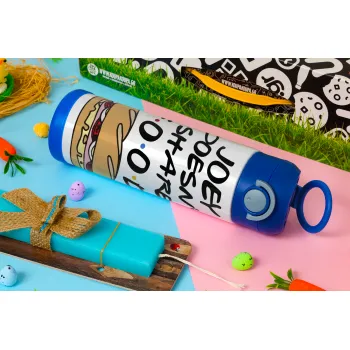Joey Doesn't Share Food, Easter candle, Childrens hot water bottle, stainless steel, with safety straw, BLUE (500ml)