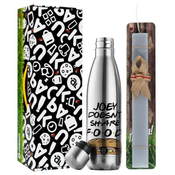 Joey Doesn't Share Food, Easter Set, metallic stainless thermos flask (500ml) & scented flat Easter candle (30cm) (GRAY)