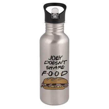 Joey Doesn't Share Food, Water bottle Silver with straw, stainless steel 600ml