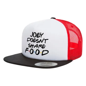 Joey Doesn't Share Food, Adult Foam Flat Snapback with Mesh Black-White-Red (POLYESTER, ADULT, UNISEX, ONE SIZE)
