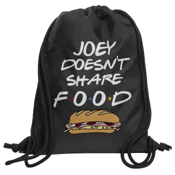 Joey Doesn't Share Food, Τσάντα πλάτης πουγκί GYMBAG Μαύρη, με τσέπη (40x48cm) & χονδρά κορδόνια