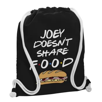 Joey Doesn't Share Food, Backpack pouch GYMBAG Black, with pocket (40x48cm) & thick white cords