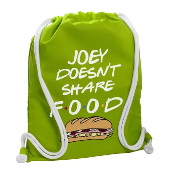 Joey Doesn't Share Food, Backpack bag GYMBAG LIME GREEN, with pocket (40x48cm) & thick cords