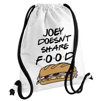 Joey Doesn't Share Food, Backpack pouch GYMBAG white, with pocket (40x48cm) & thick cords