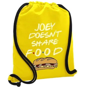 Joey Doesn't Share Food, Τσάντα πλάτης πουγκί GYMBAG Κίτρινη, με τσέπη (40x48cm) & χονδρά κορδόνια