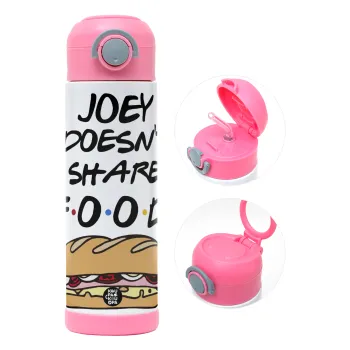 Joey Doesn't Share Food, Children's hot water bottle, stainless steel, with safety straw, PINK (500ml)
