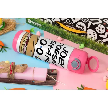 Joey Doesn't Share Food, Πασχαλινή Λαμπάδα με Παιδικό παγούρι θερμό, ανοξείδωτο, με καλαμάκι ασφαλείας, ΡΟΖ (500ml)