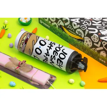 Joey Doesn't Share Food, Πασχαλινή Λαμπάδα με Travel Tumbler θερμό με διπλό καπάκι (600ml, BPA free) & κερί αρωματικό πλακέ (30cm) (ΡΟΖ)