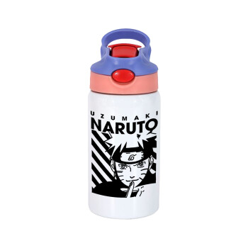 Naruto uzumaki, Children's hot water bottle, stainless steel, with safety straw, pink/purple (350ml)