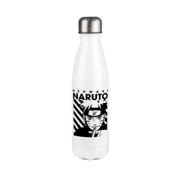 Naruto uzumaki, Μεταλλικό παγούρι θερμός Λευκό (Stainless steel), διπλού τοιχώματος, 500ml
