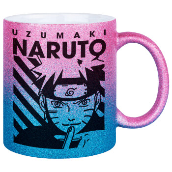 Naruto uzumaki, Κούπα Χρυσή/Μπλε Glitter, κεραμική, 330ml
