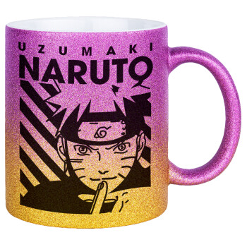 Naruto uzumaki, Κούπα Χρυσή/Ροζ Glitter, κεραμική, 330ml
