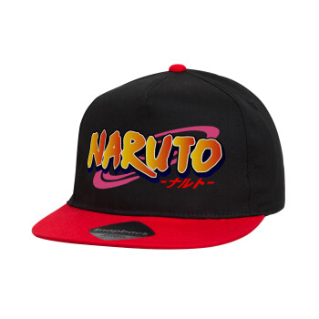 Naruto uzumaki, Children's Flat Snapback Hat, Black/Red (100% COTTON, CHILDREN'S, UNISEX, ONE SIZE)