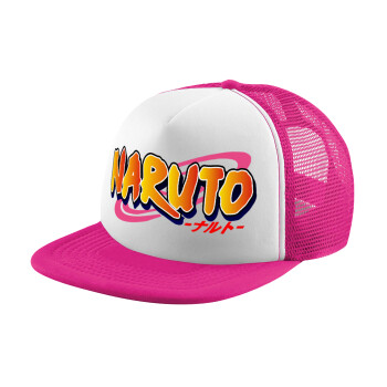Naruto uzumaki, Adult Soft Trucker Hat with Pink/White Mesh (POLYESTER, ADULT, UNISEX, ONE SIZE)