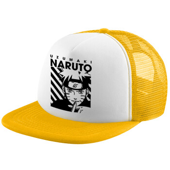 Naruto uzumaki, Καπέλο παιδικό Soft Trucker με Δίχτυ ΚΙΤΡΙΝΟ/ΛΕΥΚΟ (POLYESTER, ΠΑΙΔΙΚΟ, ONE SIZE)