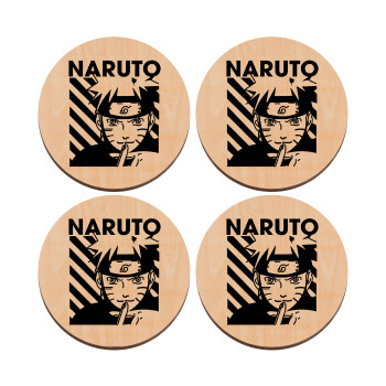 Naruto uzumaki, ΣΕΤ x4 Σουβέρ ξύλινα στρογγυλά plywood (9cm)