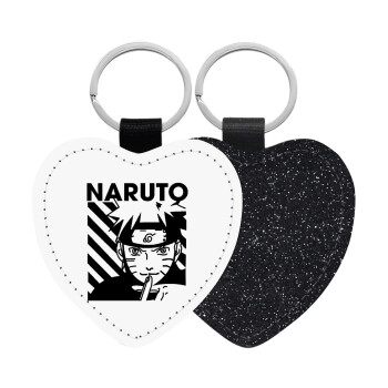 Naruto uzumaki, Μπρελόκ PU δερμάτινο glitter καρδιά ΜΑΥΡΟ