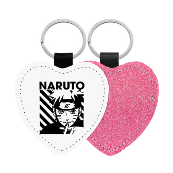 Naruto uzumaki, Μπρελόκ PU δερμάτινο glitter καρδιά ΡΟΖ
