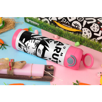 Naruto uzumaki, Easter candle, Childrens hot water bottle, stainless steel, with safety straw, PINK (500ml)