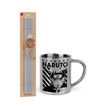 Naruto uzumaki, Πασχαλινό Σετ, μεταλλική κούπα θερμό (300ml) & πασχαλινή λαμπάδα αρωματική πλακέ (30cm) (ΓΚΡΙ)