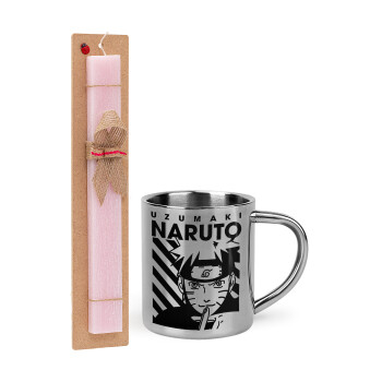Naruto uzumaki, Easter Set, metallic thermal cup (300ml) & aromatic flat Easter candle (30cm) (PINK)