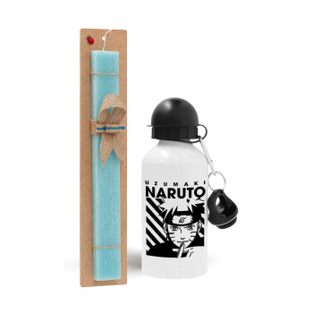 Naruto uzumaki, Πασχαλινό Σετ, παγούρι μεταλλικό αλουμινίου (500ml) & λαμπάδα αρωματική πλακέ (30cm) (ΤΙΡΚΟΥΑΖ)