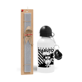 Naruto uzumaki, Πασχαλινό Σετ, παγούρι μεταλλικό  αλουμινίου (500ml) & πασχαλινή λαμπάδα αρωματική πλακέ (30cm) (ΓΚΡΙ)