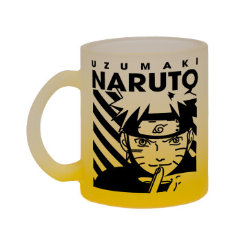 Naruto uzumaki, Κούπα γυάλινη δίχρωμη με βάση το κίτρινο ματ, 330ml