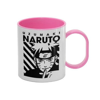 Naruto uzumaki, Κούπα (πλαστική) (BPA-FREE) Polymer Ροζ για παιδιά, 330ml