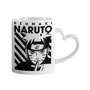 Naruto uzumaki, Κούπα καρδιά χερούλι λευκή, κεραμική, 330ml