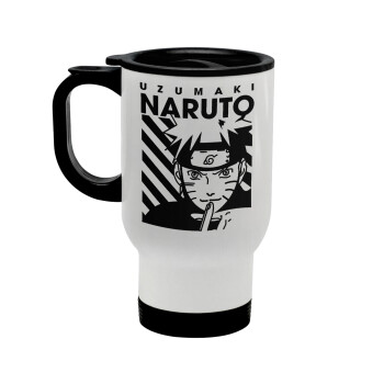 Naruto uzumaki, Κούπα ταξιδιού ανοξείδωτη με καπάκι, διπλού τοιχώματος (θερμό) λευκή 450ml